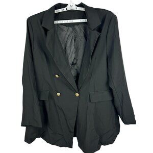 Black Double-Breasted Blazer Jacket 3XL Womens Dressy Business Polyester Blend